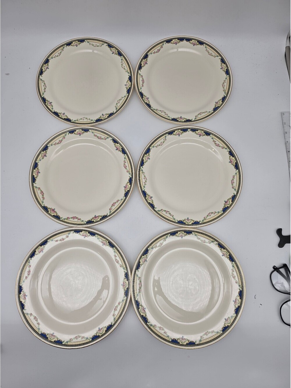 Nautilus Vintage Set of 6 Ceramic Plates with Floral Border L36 N8